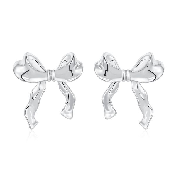 Rajputana Silber Bow Schleifen Ohrringe Ohrstecker für Damen, Women Silver Bow Ribbon Stud Earrings Trendy Jewelry, Schleife Schmuck Frauen