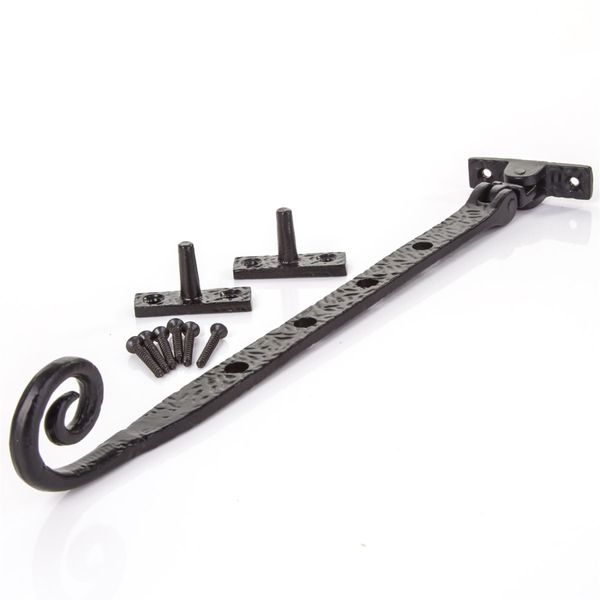 Black Cast Iron 10" Window Stay - Monkey Tail/Curly End Casement Fastener