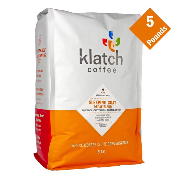 Klatch Coffee Sleeping Goat Decaf Blend Medium-Dark Roast, 5 Pounds, Whole Bean