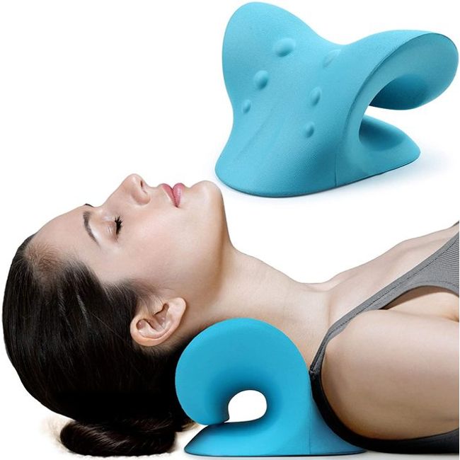 Neck Shoulder Relaxation Stretcher Cervical Traction Device Chiropractic Pillow Cloud Pain, 02 Blue