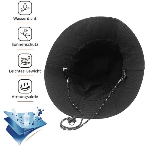 PVFZXS Rain Hat Women's Waterproof Fishing Hat Waterproof Sun Hat UV Protection Foldable Portable Summer Hat Outdoor Chin Strap Bucket Hat Fishing Hats Quick Drying, black