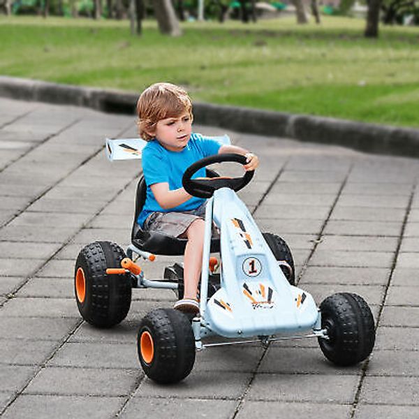 Pedal Go Kart Children Ride on Car Cute Style w/ Adjustable Seat Plastic Wheel