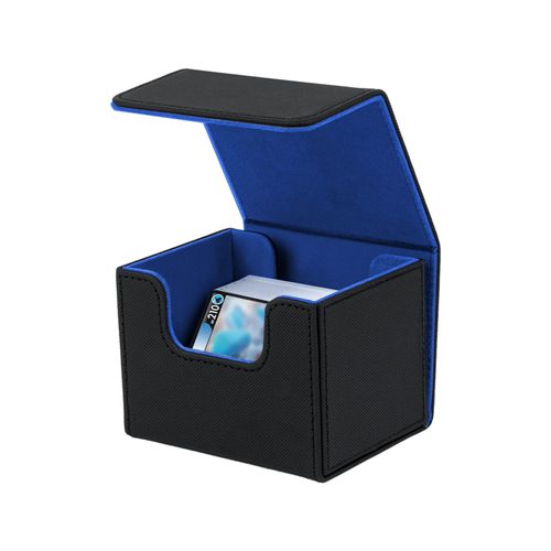 Mcbazel Deck Box for MTG Cards, Card Deck Box Fits 100+ Single Pocket Cards, Card Deck Holder for TCG Cards, PU Leather Deck Box, Storage Case, Black and Blue