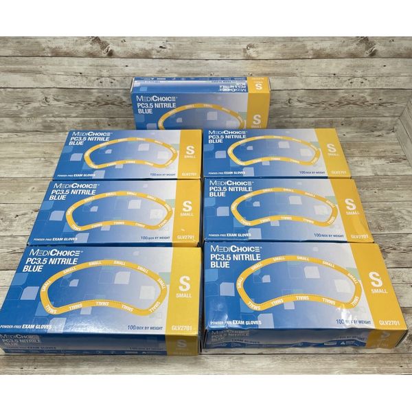 7 Boxes MediChoice PC3.5 Nitrile BLUE Exam Gloves Latex/Powder Free Size: Small