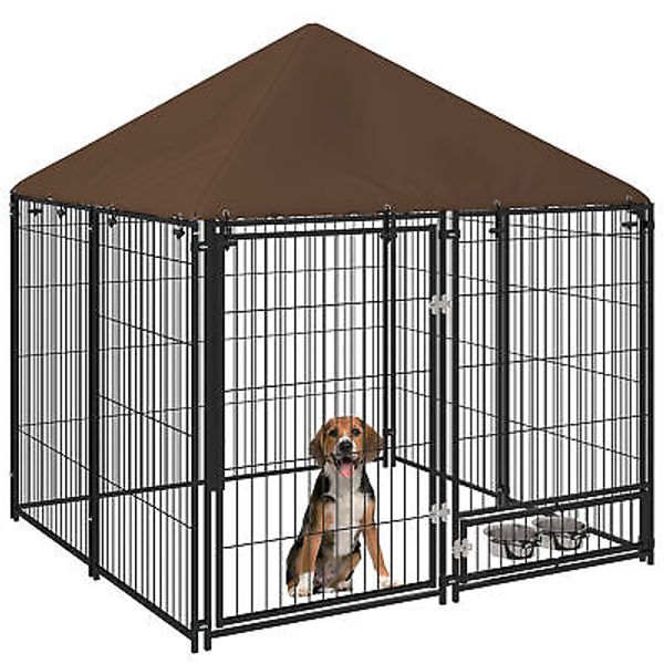 Large Outdoor Dog Kennel Pet Cage 4.6' x 4.6' x 5' Puppy Play Pen w/Canopy