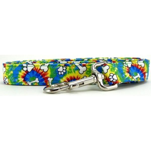 K9 Bytes Rainbow Tie Dye Bones & Paws Dog Leash for Walking, Running and Training Small.