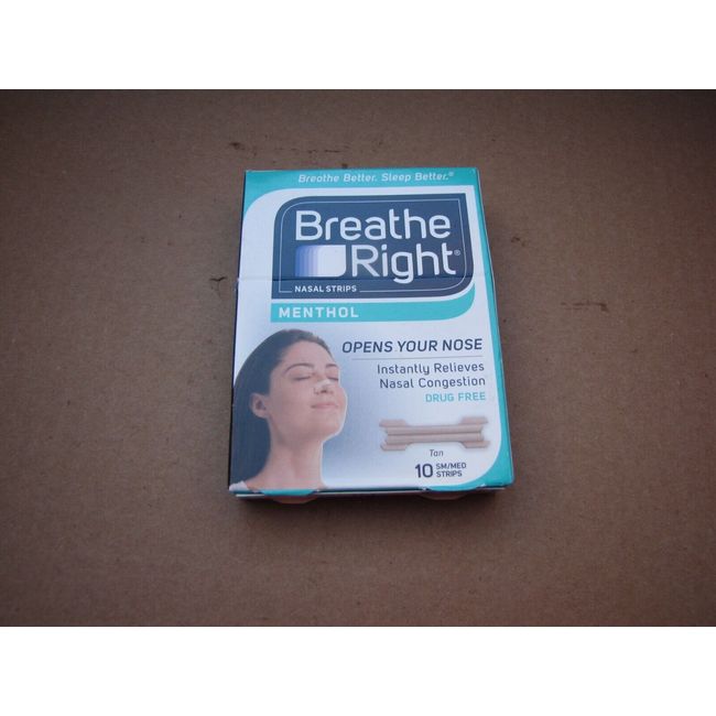 BREATHE RIGHT MENTHOL 10 SM/MED TAN STRIPS RARE DISCONTINUED SOME PKG DAMAGE