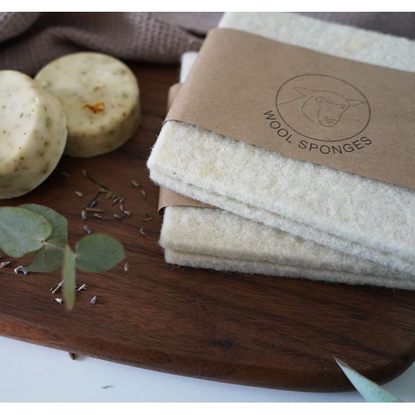 Wool Sponges 2-Pack - Environmentally Friendly, Long-lasting & Compostable - Perfect for Dishes, Face, Body & Surfaces