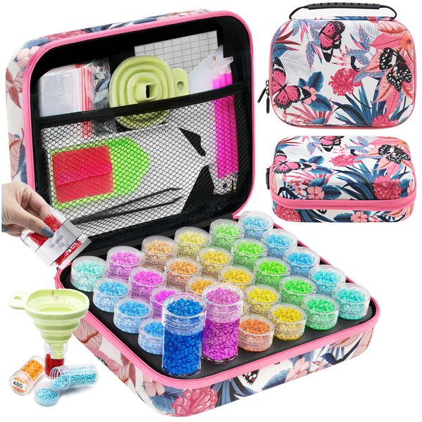 ARTDOT 5D Diamond Painting Zubehör Boxen, 30 Stück Diamant Painting Set mit Koffer Stift Trichter Stickers