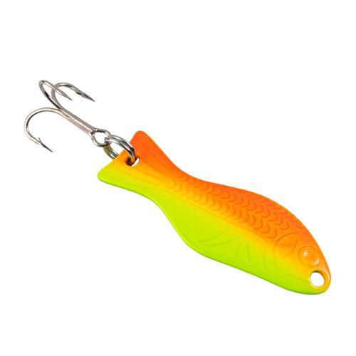 AL's Goldfish Lure Company, G200 Goldfish Freshwater Fishing Spoon Lure with Treble Hook for Trout, Salmon, Bass, Walleye, Northern Pike and Panfish. 1/4 oz. 2", 6 Hook, Chartreuse Orange