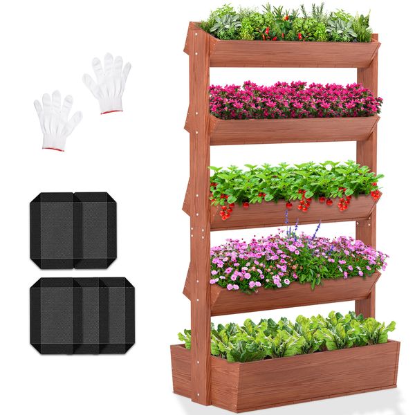NAIZEA 5 Tier Raised Garden Bed Tall 67'' Vertical Elevated Standing Planter Box