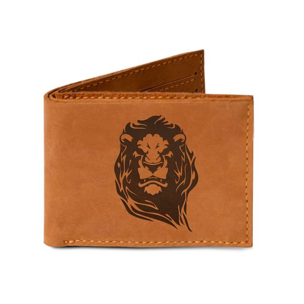 Men's Lion Tatoo Style -17 Handmade Genuine Pull-up Leather Wallet MHLT_03