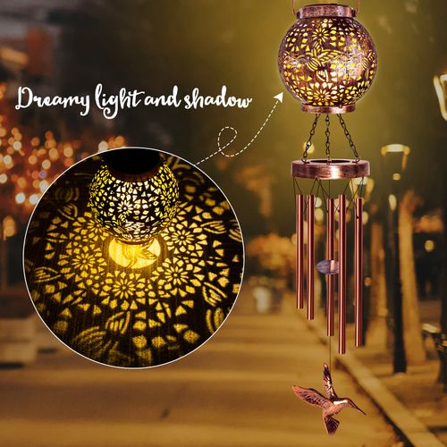 Wind Chimes for Outside 38" Hummingbird Solar Wind Chimes Outdoor Gifts for Mom Hanging Solar Lantern, Garden Decor Wind Chime for Patio Yard, Christmas Windchimes Outdoors Gifts for Women Grandma