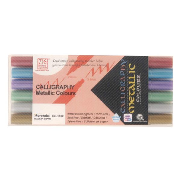 Kuretake MS-8400/6V ZIG MS Calligraphy Water-Based Pen, Metallic Colors, 6 Colors