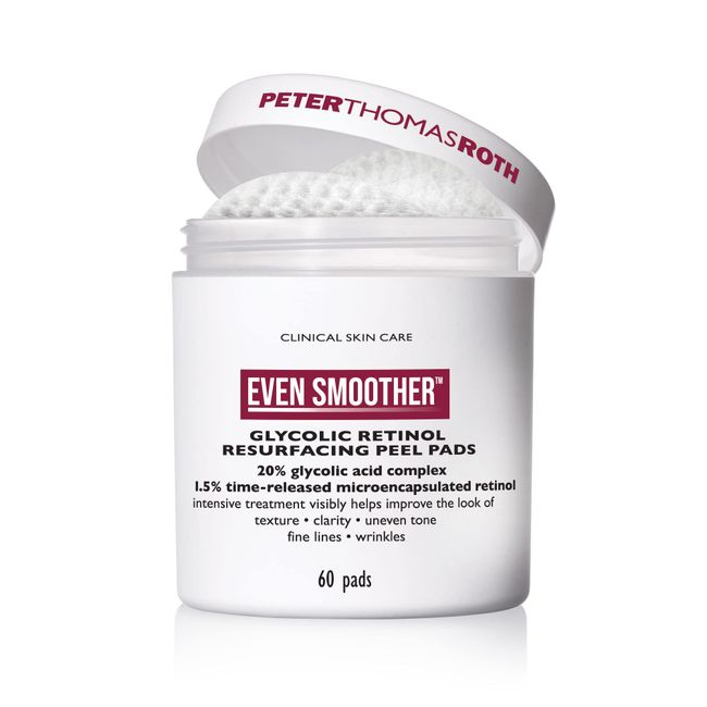 Peter Thomas Roth | Even Smoother Glycolic Retinol Resurfacing Peel Pads | Glycolic Acid Facial Peel with Retinol for Uneven Texture and Tone, 60 ct.