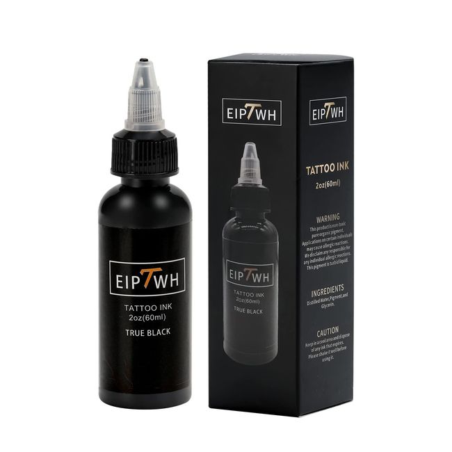 EIPTWH 2 oz 60 ml schwarze Tattoo-Tinten, echte schwarze Tattoo-Pigmente für Liner und Shader Permanent Make-up, EU-Standard-Tattoo-Tinten, schwarzes Tattoo-Zubehör