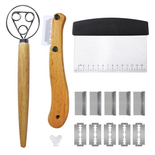 YCJKIYPT Bread Making Tool Set,Dough Scraper and Bread Scoring Tool for Making Beautiful Bread Tools-Dough Whisk,Dough Scrapers, Bread Lame with 10 Blades Included Replacement
