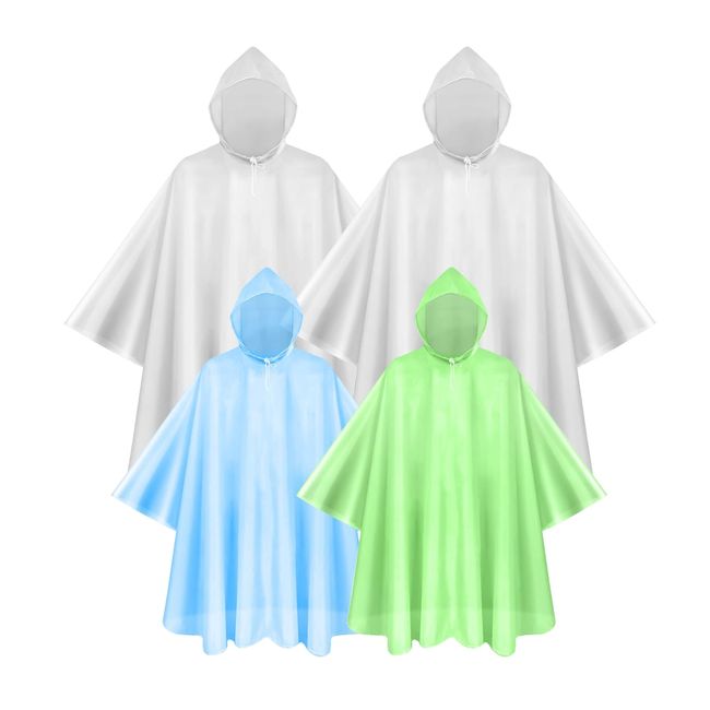 SAIWEYNEE (4 Pack, 2 PC Adults + 2PC Kids) Rain Ponchos Family Pack, Ponchos For Family Pack丨 Disposable Ponchos For Kids and Adults丨Rain Ponchos with Drawstring Hood