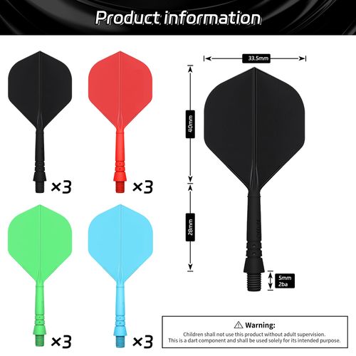 CyeeLife Dart shafts and dart flights made of one piece, 12 stable, darts accessories black/red/blue/green (2BA)