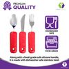 3 Piece Super Easy Grip Red Flatware Set - Bendable Built Up Large Fork, Knife, and Spoon