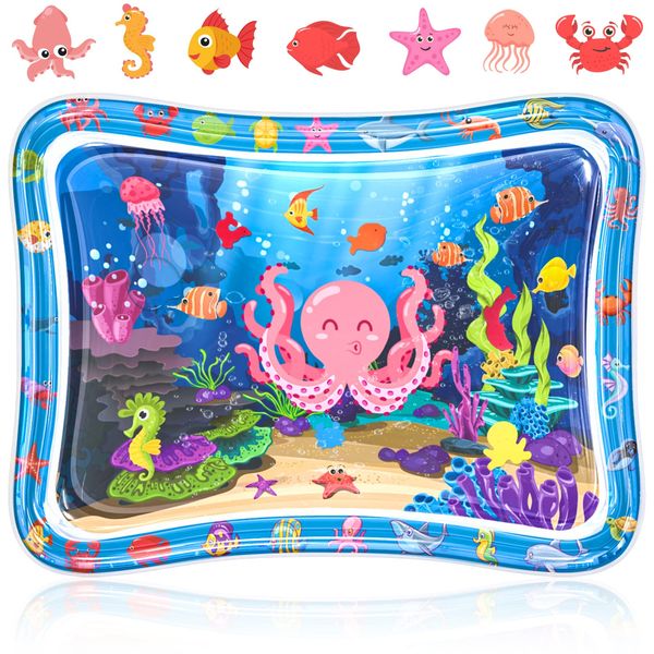 Sarsumir Tummy Time Water Mat, Inflatable Baby Water Mat for Infants & Toddlers, Early Development Activity Water Mat Baby Sensory for 3 6 9 12 Months Girls Boys, 66 x 50 cm, Blue