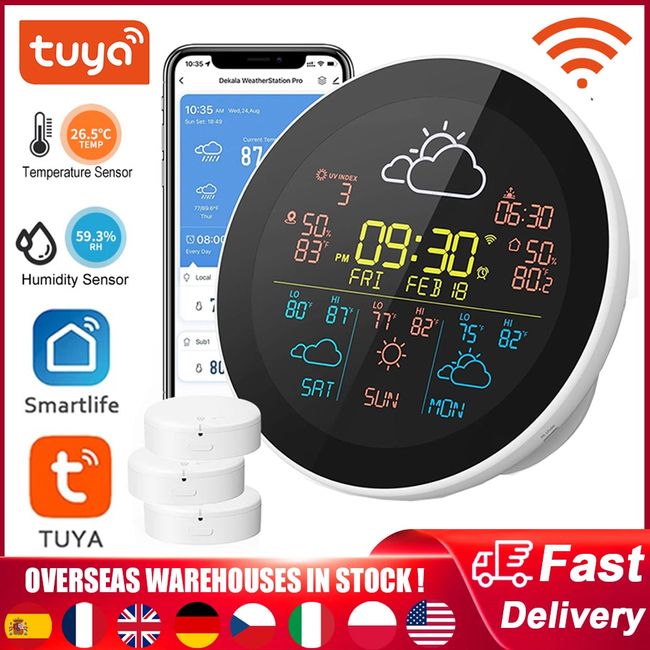 Tuya Smart WiFi Weather Station Indoor/Outdoor Intelligent Thermometer  Wireless Sensor Hygrometer LCD Digital Alarm Clock