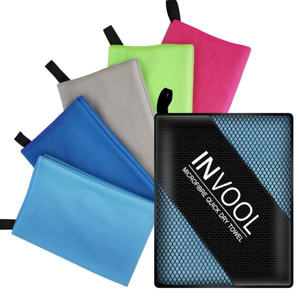 Invool Microfiber Towel, 5 colours (Blue) with carry bag - Quick Dry Towel for Travel, Camping, Fitness, Beach, Vacation, Fast Drying and Absorbent(Blue)