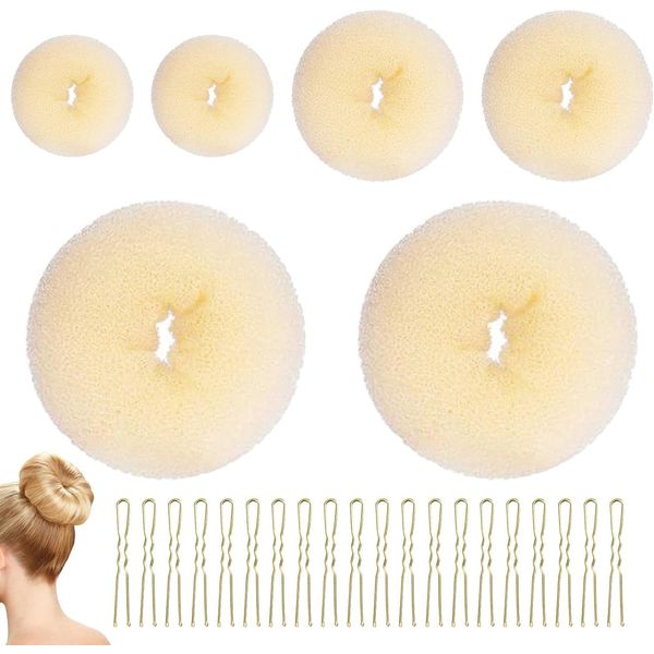 Hair Donut Bun Maker Set, 6 Pcs Donut Bun Shaper with 20 Hair Pins, Hair Bun Maker Shaper Chignon Doughnut for Girls Kids Women