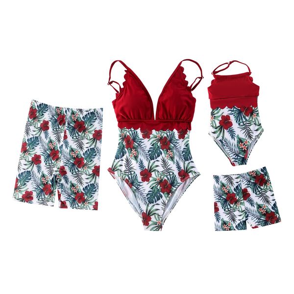 Yanmucy Family Matching Swimsuits Mom and Me Onepieces Swimwear Couples Bathing Suit Leaves Floral Print Beachwear