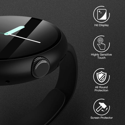 Piuellia 2-Pack Hard Protective Case Screen Protector Compatible with Google Pixel Watch 2 (2023) / Pixel Watch 41mm, Rugged PC Lightweight Anti-Drop Cover for Pixel Watch, Black
