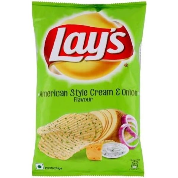 Lay's Crispy Wavy Chips and Snacks (Lay's American Style Cream & Onion Pack Of 4) Perfect for Snacking Delicious Tasty And Twisty Treat Gift Hamper Sold By Kidzbuzz