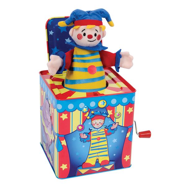 Schylling Silly Circus Jack in the Box - Classic Children's Musical Toy - Colorful Embossed Tin Box and Friendly Plush - Age 18 months and Up