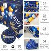 Xinvery Blue Gold Party Tablecloth, Happy Birthday TableCloth Balloons Star Table Covers Plastic Rectangular Tablecloths for Boys Men Birthday Baby Shower 137 x 274cm