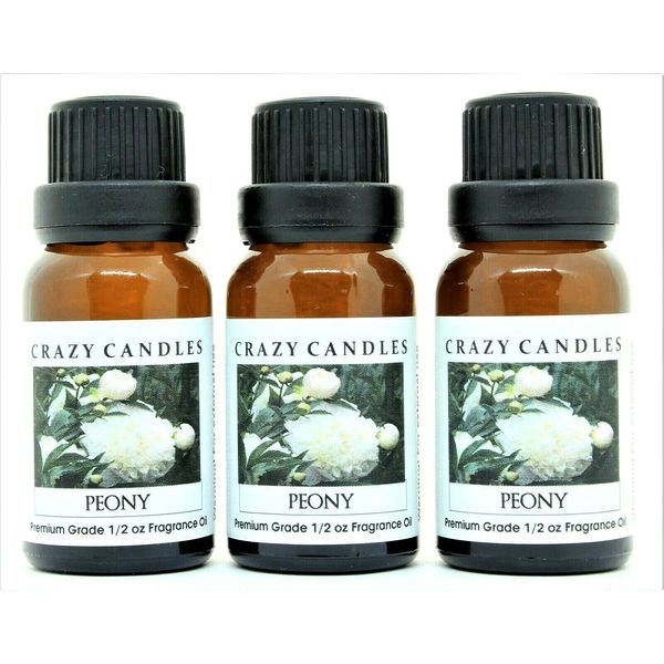 Crazy Candles Peony 3 Bottles 1/2 FL Oz Each (15ml) Premium Grade Scented Fragrance Oil