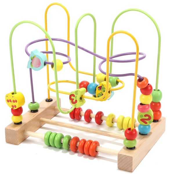 Jacootoys Beads Maze Wooden Roller Coaster Activity Learning Game Preschool Educational Toy Gift for Toddlers