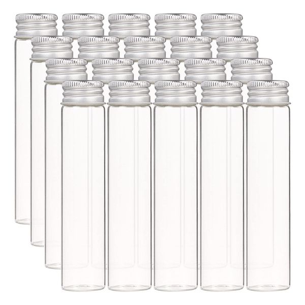 BENECREAT 20Pcs 25ml Glass Sealed Bottle with Screw Aluminum Cap Clear Liquid Sample Vial for Gift Wedding Favors Decorations