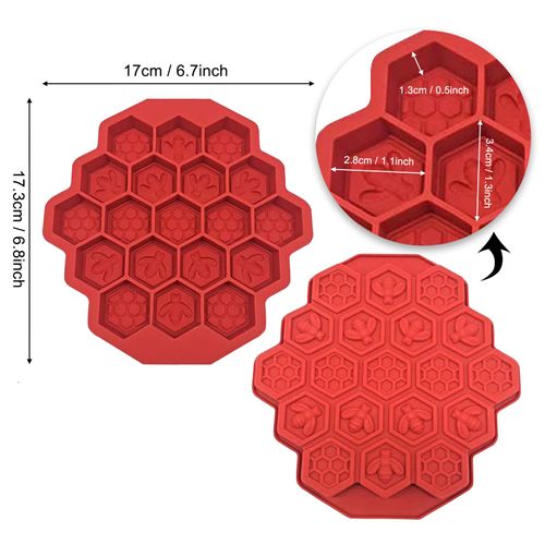 2Pcs 19 Cavities Honeycomb Bees Silicone Cake Mould Soap DIY Ice Tray Muffin Cookie Cake Pan Chocolate Candy Baking Supplies for Kids