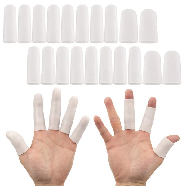 Gel Finger Support Protector Gloves, Gel Finger Cots/Covers - Different Sizes Silicone Fingertips for Hands Cracking, Eczema Skin (20pcs White)