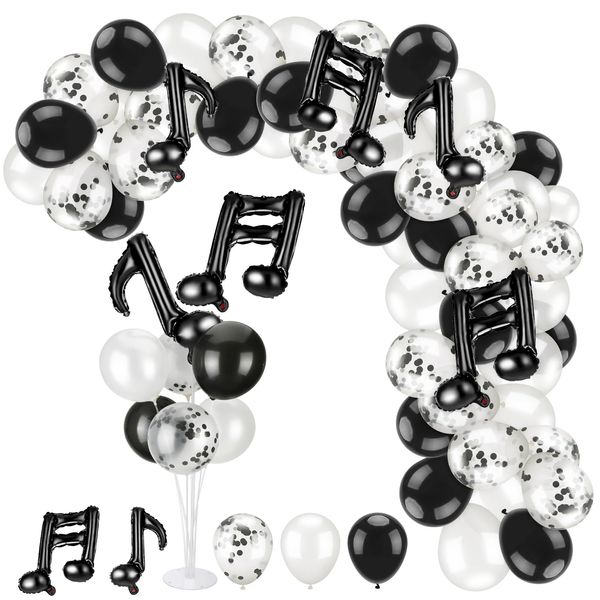 Hoemwarm 18" Music Notes Foil Balloons Stand Kit 4 Set, Music Latex Balloons Birthday Party Decorations Black and White Balloons for for Baby Shower Wedding Birthday Band Bar Supplies