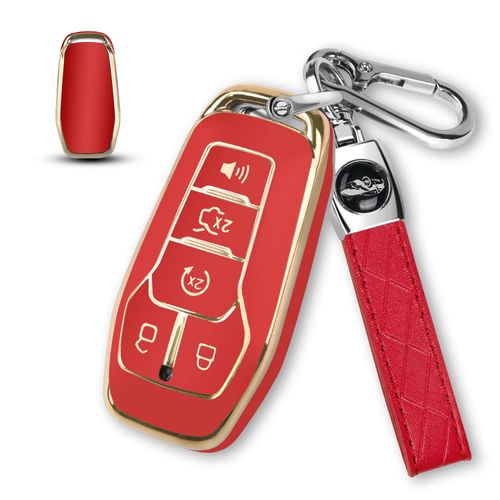 MILD EAST Key Fob Cover for Ford with Key Chain, Soft TPU Car Key Case Shell for Ford Mustang Fusion Explorer Edge Lincoln MKC MKX MKZ, Full Protector Holder for 5 Button Keyless Entry Remote, Red