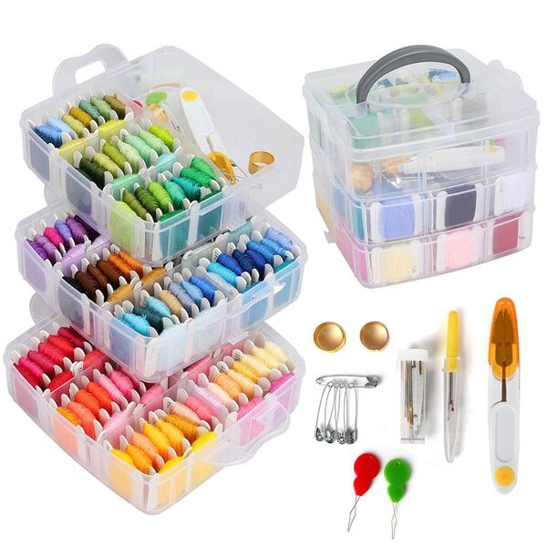 192Pcs Embroidery Thread Set, 150 Colored Threads Embroidery Set with 3-Step Transparent Thread Storage Box, Embroidery Frame and Cross Stitch Tools for Adults and Children Beginners