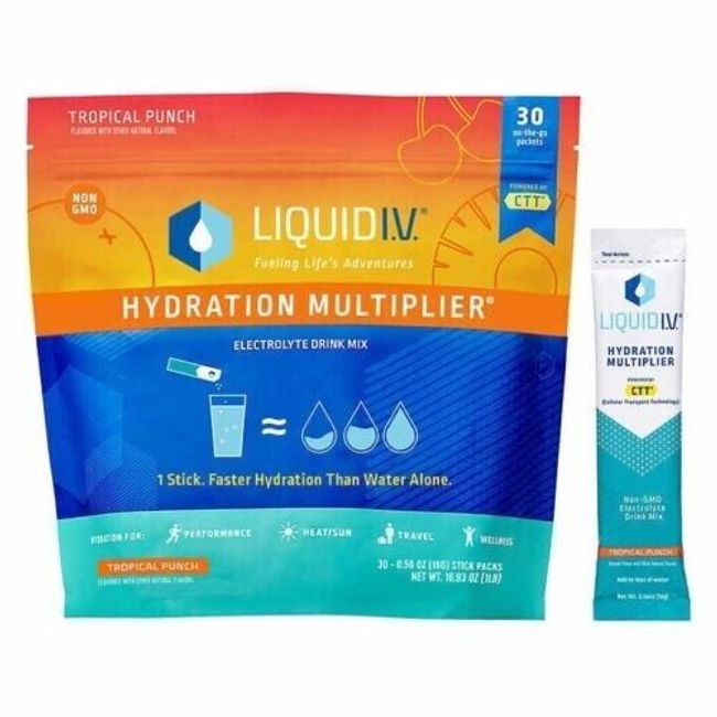 Liquid IV Hydration Multiplier, 30 Individual Sticks TROPICAL PUNCH EXP May 2025