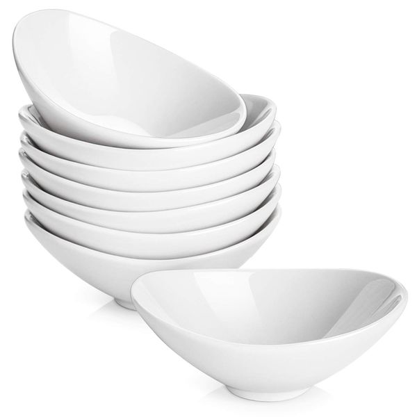 DOWAN Ceramic Dip Bowls, 3 Oz 8 Pack White Dipping Bowls, Mini Serving Bowls for Side Dishes, Sushi Soy Sauce Dish, Gravy Boat Porcelain Dipping Sauce Cups for BBQ and Party Dinner