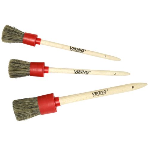 VIKING Car Detailing Brush Set for Car Cleaning Kit, Super-Soft Bristles for Exterior Detail, Includes Small 0.9 Inch, Medium 1 Inch, and Large 1.5 Inch Diameter Brush Heads, 3 Pack, Red