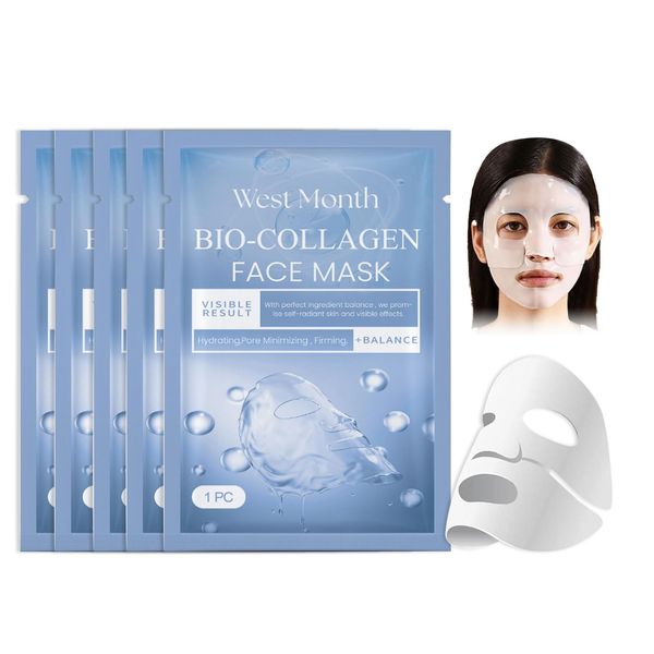 Shefave Korean Bio-Collagen Face Mask, 5pcs Collagen Mask Overnight, Anti-Falten Lifting Gesichtsmaske, Kollagen Reverse Film Lösliche Kollagen Sheet Mask mit Hydrolysierten Kollagenen