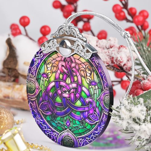 Celtic Knot Stained Glass Hanging Ornament - Christmas Tree Decoration, Holiday Ornament, Gift Idea