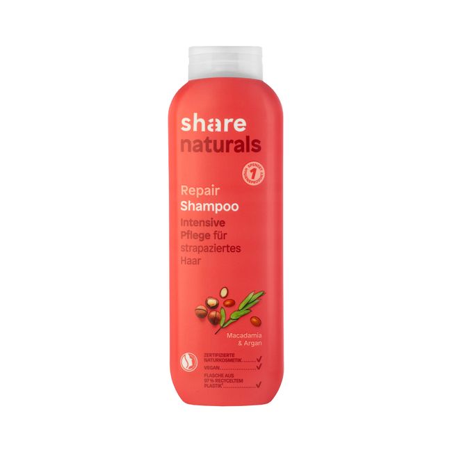 share naturals Shampoo Repair 250 ml – Haarshampoo spendet ein Hygieneprodukt an einen Menschen in Not – vegane Naturkosmetik für strapaziertes Haar – ohne Silikone