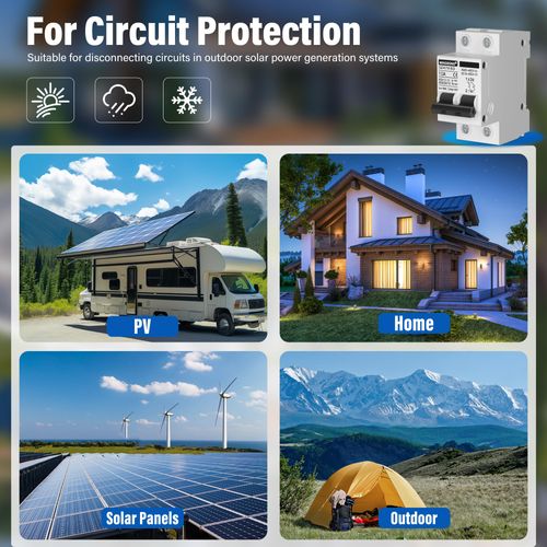 MINGSONG DC Solar Panels Disconnect Switch 10 Amp Solar Shut Off Switch 12V-400V 2 Poles Small Miniature Circuit Breaker for PV Homes, AC 110V DIN Rail MCB
