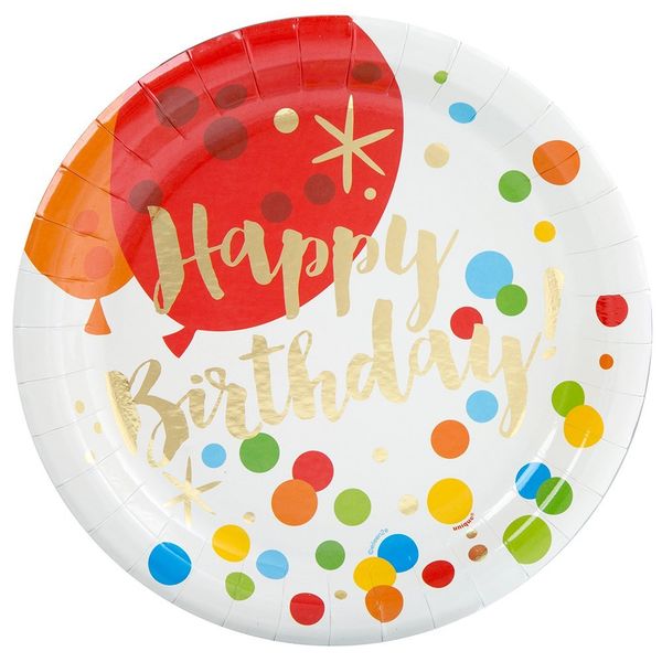 Unique Party 58215 - 23cm Foil Glitzy Gold Happy Birthday Party Plates, Pack of 8