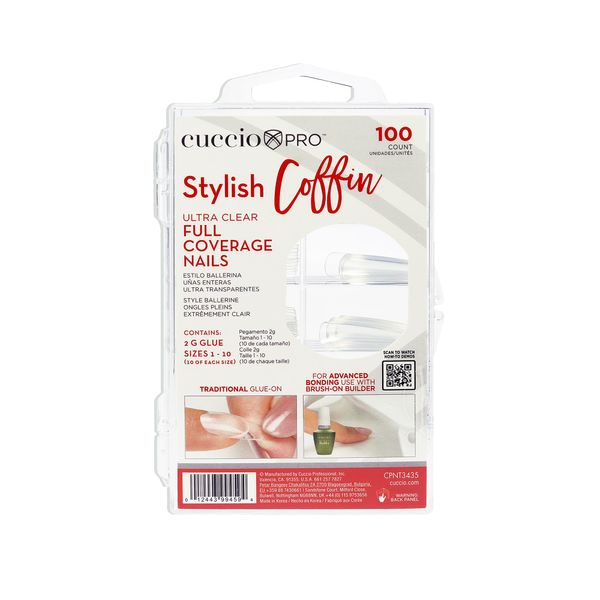Cuccio Stylish Coffin Ultra Clear Full Cover Tips 100ct